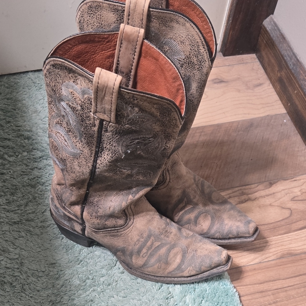 Dan Post Distressed Tan/grey Leather Western Boots.